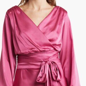 V-Neck Solid Satin Top RENEE C MAGENTA SIZE XL